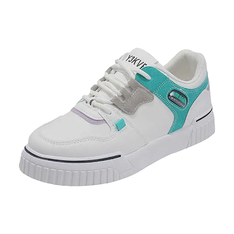 White and teal sneakers for women featuring a trendy, sporty aesthetic with cushioned soles.